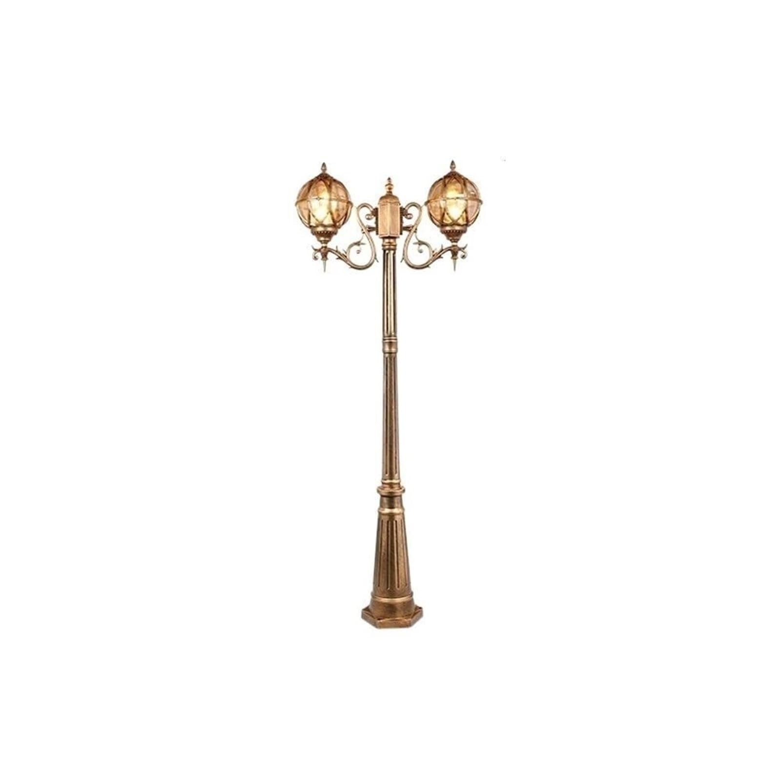 QUSYZD Solar Post Lights Mediterranean Globe View Road Lamp Outdoor Waterproof Glass Path Street Light, 1.7M 2-Lights Aluminum Glass Villa Garden Post,for Backyard, Driveway,