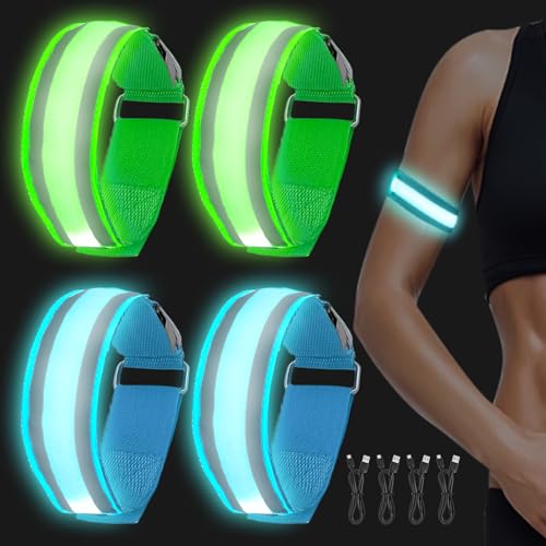 GAOUTO 4 pulseras LED recargables, reflectivas LED con USB, banda reflectante de...