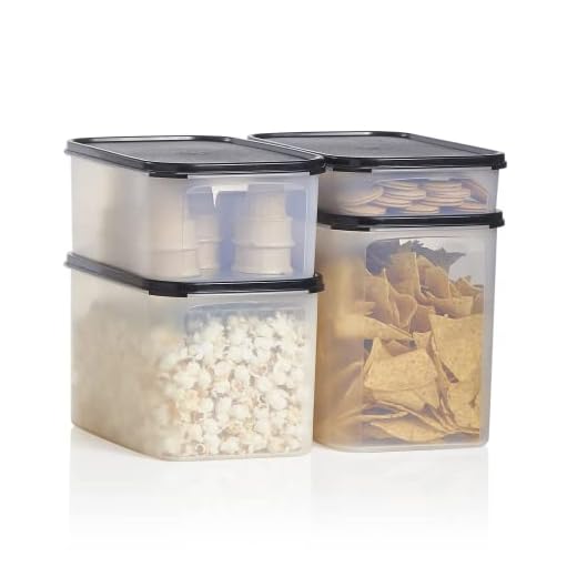Tupperware Brand Modular Mates Rectangular Set - 4 Dry Food Storage Containers with Lids (8½ Cup, 18 Cup, 27½ Cup & 37 Cup Sizes) - Airtight, Dishwasher Safe & BPA Free