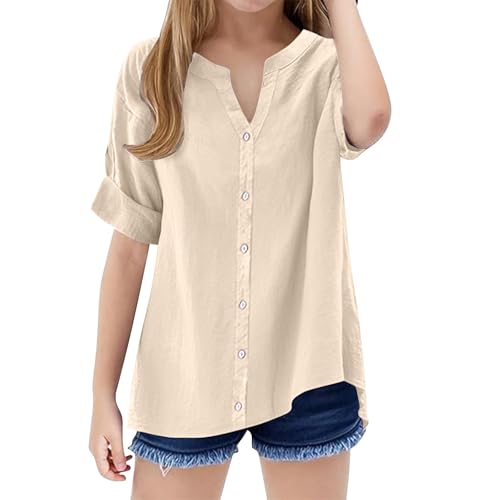 AIMAOMI Girls Button Down Shirts Short Sleeve Kids Casual Chiffon Blouse Summer Tops T-Shirt Trendy Solid Short Sleeve Tops