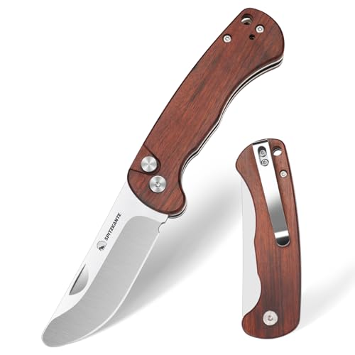 SPITZKANTE Kids Pocket Knife HEDGE-C01 Wooden Non-slip Handle Trainer Pocket Knife with Safety Blade - Not Sharpened & Rounded Tip First Outdoor Learning Tool for Kids