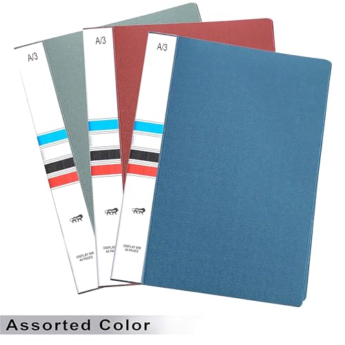 Image of TULMAN 2 Pack 20 Pockets Bound A3 Size Presentation Display Book Portfolio File Folder Presentation Binders with Plastic Clear Sleeves Document Organizer for School Office (Assorted Color)
