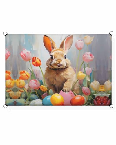 Boanket Sun Shade Sail 14' x 18', Watercolor Easter Large Heavy Duty Outdoor Shades Sun Screen, Colorful Spring Floral Bunny Eggs Shade Cloth for Patio Deck Terrace Garden Lawns Beach Backyard