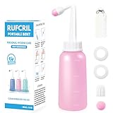 RUFCRIL Mini Peri Bottle, 350ml Portable Travel Bidet with Extra Ring and Carry Bag, TPE Material for High Temperature Resistance, Essentials for Postpartum Perineal Care,Hemorrhoid Treatment, Pink