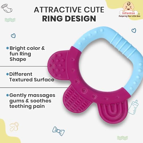 Image of Infantso Non-Toxic Food-Grade Silicone Baby Teether, BPA-Free for Pain-Relief Easy Teething, for 2+ Months Babies (Ring Blue)