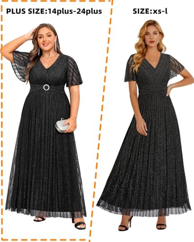 Image of Pinup Fashion Plus Size Formal Evening Glitter Prom Wedding Guest Dress | Silver thread straight knit, v-neck, empire waist, back zipper, a-line, maxi long, perfect for evening party, wedding guest
