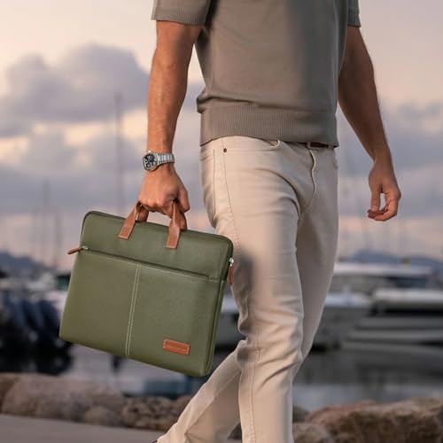 Image of Giordano Unisex 15 Inch Laptop Sleeve PU Bag for Professionals | Premium Leatherette | Water-Resistant & Padded Slim-Fit with Trolley Strap for Men & Women