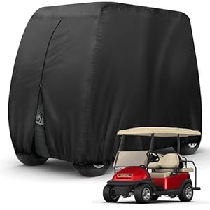 Golf Cart Cover 4 Passenger Heavy Duty, 420D Waterproof Golf Cart Covers Extended Roof Compatible with EZ GO Club Car Yamaha Golf Carts, Outdoor Dustproof 4 Seat Club Car Cover (Up to 112 Inch)