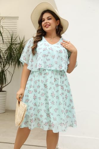 Image of Keluummi Plus Size Wedding Guest Dress for Curvy Women, Boho Floral Empire Waist Midi with Sleeve