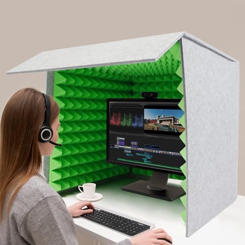 Grabación de sonido portátil de 60 cm, cuadrada, plegable, cabina vocal de escritorio, cubierta insonorizada para grabaciones de voz/videoconferencias, construcción insonorizada de doble capa (verde)