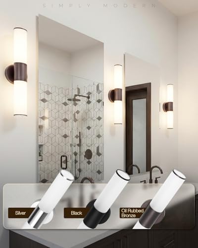 Image of 2-Light Bathroom Vanity Lighting Fixture, Oil Rubbed Bronze Wall Sconce with Opal White Glass, E26 Stocket Indoor Wall Lamp, Modern Mirror Light. 2 Pack