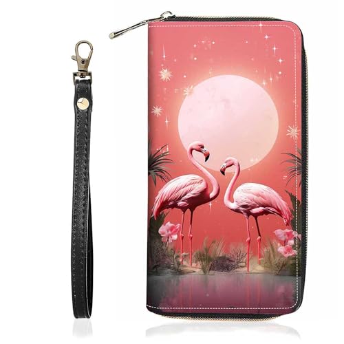 Flamingo Print Wallet for Women Large Capacity Wallet Credit Card Holder PU Leather Zipper Clutch Purse Phone Wallet