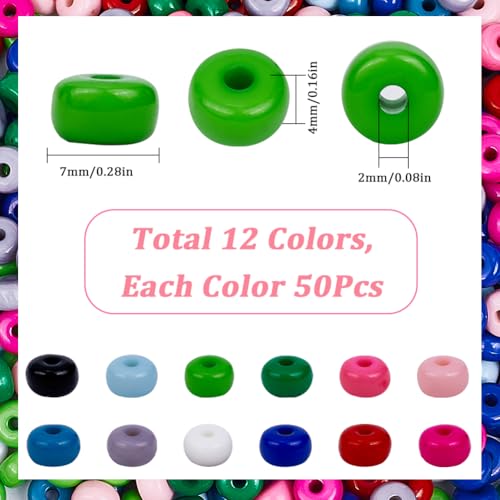 SOFPLATE 600Pcs 7 mm Lentil Beads Bulk Abacus Beads 12 Colors Pink Black Flat Round Acrylic Rondelle Disc Spacer Bead for Bracelets Beading Pens Charms Necklaces Earrings Jewelry Making DIY Crafts - Image 2
