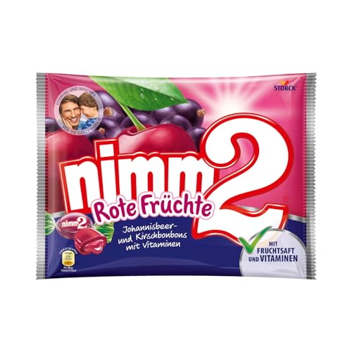 nimm2 Rote Früchte Bonbons – 1 x 429 g – Gefüllte Fruchtbonbons mit Johannisbeere- und Kirschgeschmack – Mit Fruchtsaft und Vitaminen