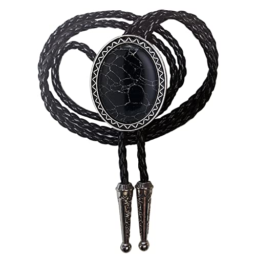 Image of Turquoise Agate Granite BOLO Tie for Men Women Leather Wedding Necklace Western Cowboy Necktie