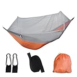 AWHZngE Hammock Outdoor Portable Quick Opening Mosquito Proof Swing Camping Adult Thick Hanging Chair Anti Rollover for Terrace, Outdoor(Orange Grey)
