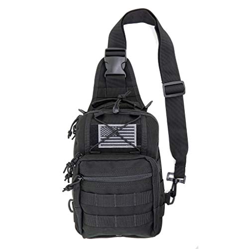 LINE2design First Aid Sling Backpack – EMS Equipment Emergency Medical Supplies Tactical Range Shoulder Molle Bag – Heavy Duty Sports Outdoor Rescue Pack – Perfect for Camping Hiking Trekking – Black