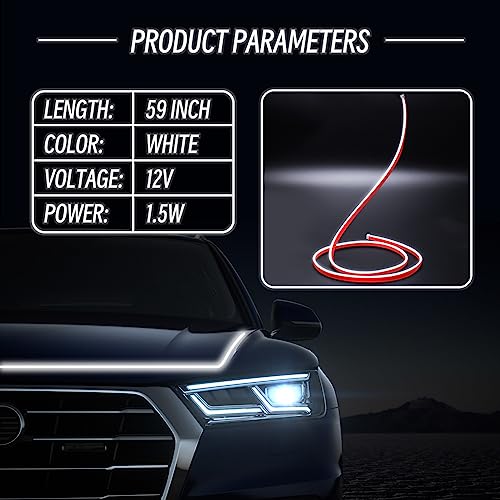 Tecfino Car Hood Light Strip, 59 Inches Waterproof Dynamic Scan Car Led Lights, Exterior Flexible Daytime Running Led Strip Light For Cars, Trucks, Suvs(White) #TOP1