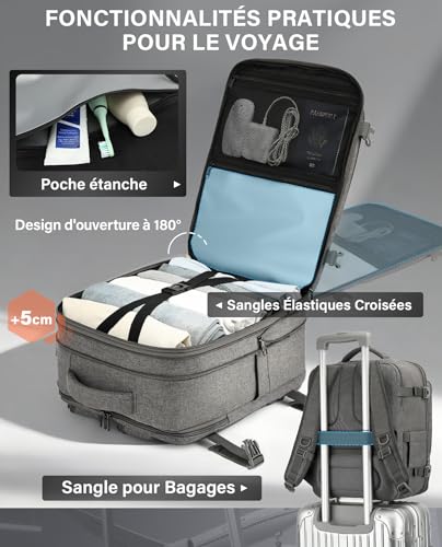 VANKEV Sac à Dos Voyage Cabine pour Ryanair easyJet Eurowings Extensible – vue 5