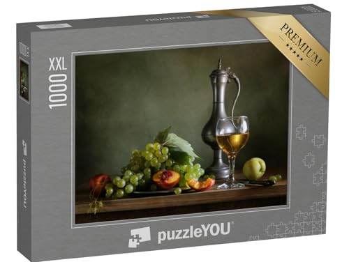 Puzzle 1000 Teile XXL „Stillleben mit grünen Weintrauben, Pfirsichen und Wein“ – aus der Puzzle-Kollektion Stillleben