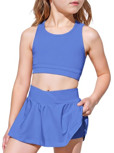 Image of SOLY HUX Toddler Girl's 2 Piece Workout Outfits Lightweight Crop Tank Tops and Skort Athletic Set
