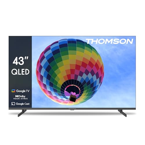 Thomson 43 Zoll (109cm) QLED Seitliche Füsse Google Smart TV, Wi-Fi, Dolby Audio, Bluetooth 5.1, Triple-Tuner (Kabel,Satellit,Antenne), HDMI, C Plus, A Plus Panel - 43QG4S14