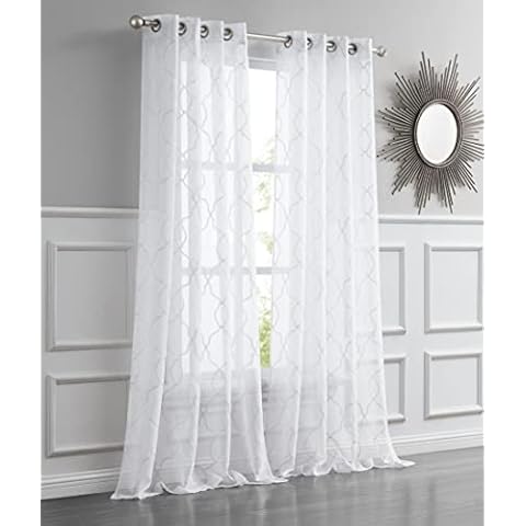 Dainty Home White Contemporary 3D Textured Curtains – 54x84 Inches – White and Patterned Sheer Curtain with Design - Ideal Office, Living Room and Bedroom Curtains Cover