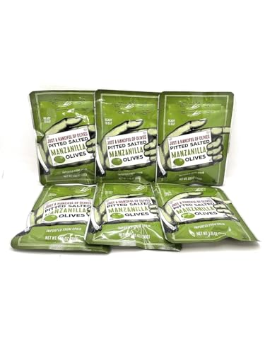 Just a Handful of Pitted Salted Manzanilla Olives 1.05 oz each (Pack of 6)