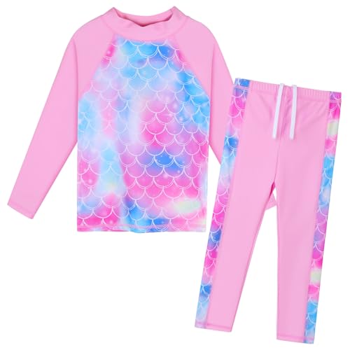 Image of Girls Two Piece Swimsuit Long Sleeve Floral Bathing Suit UPF 50+ Summer Beach Swimwear