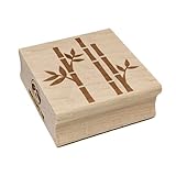 Bamboo Sticks with Leaves Square Rubber Stamp for Stamping Crafting - 1.25in Small