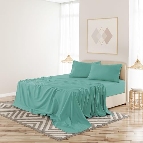 LUX Décor Twin XL Sheet Set – 4 Piece Ultra-Soft Microfiber Bed Sheets with Flat Sheet, 16 Inches Deep Pocket Fitted Sheet & Pillowcases, Cooling & Breathable Hotel Luxury, Oeko-TEX – Teal