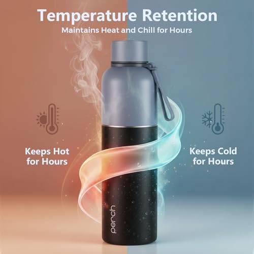 Image of Perch Zenith ISI Certified Hot & Cold Steel Water Bottle 1L | Vacuum Insulated Flask |BPA-Free Leakproof Bottle for Office, School & Gym |Gift Box|Birthday, Anniversary & Corporate Gift |Knight Black