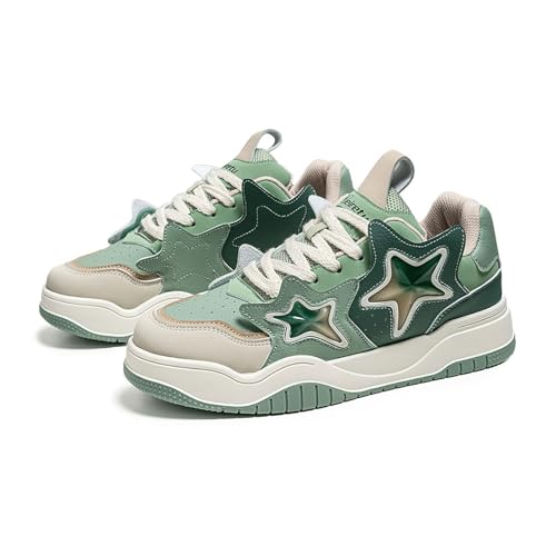 Exusiai Chunky Sneakers for Men Fashion Design Star Y2K Shoes Comfortable Skateboard Walking Platform Dad Shoes White/Black/Green (Green,10)