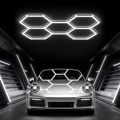 Glitgate Hexagon LED Garage Light 168W 18480LM 5-Grid Honeycomb Hex Lighting System 6500K Ultra Bright Ceiling Light for Garage Car Detailing Shop Workshop Basement Gym