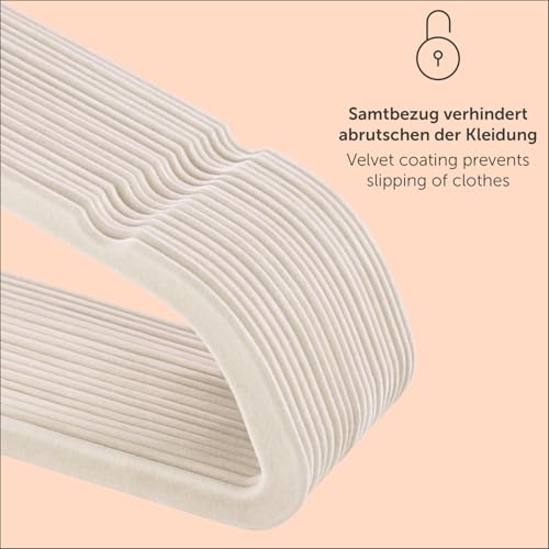 Blumtal Samt-Kleiderbügel, rutschfest, 360° drehbar, platzsparend, hochwertig, mit Krawattenklammer, elfenbeinfarben, 20 Stück – Ansicht 2