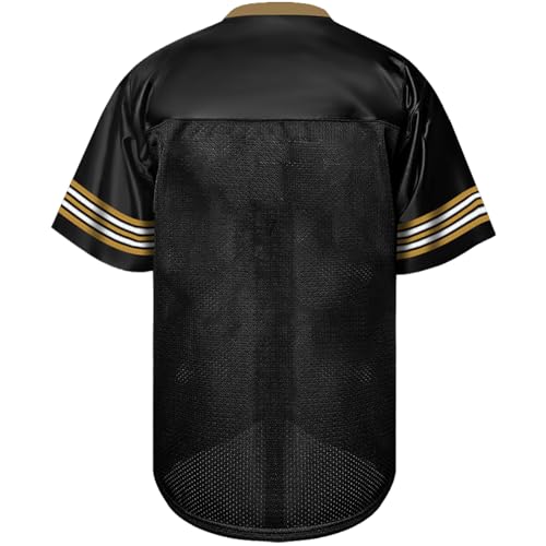 Atonmore Men Blank Plain Football Jersey, Adult Hip Hop Hipster Short Sleeve Mesh Pullover Shirts,Custom Sports Uniforms for Party(ST-Black,Small) - Thumbnail 3