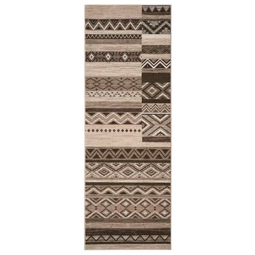 2x6 Runner Rug Distressed Vintage Rugs, Machine Washable Non-Slip Stain Resistant Rug for Dining Room Bedroom, Tribal Farmhouse Neutral Carpet Geometric Rug, Brown