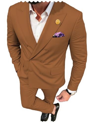 Men's Double Breasted Suit 2-Piece Set Formal Business Blazer & Trousers Wedding, Party & Office Slim Fit Suit