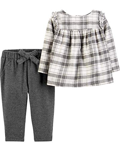 Ensemble flanelle bébé fille Carter's contre le froid : haut gris et pantalon souple