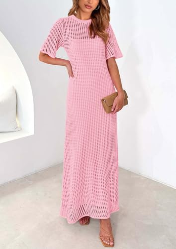 Image of PRETTYGARDEN Womens Eyelet Crochet Maxi 2 Piece Dress Sets
