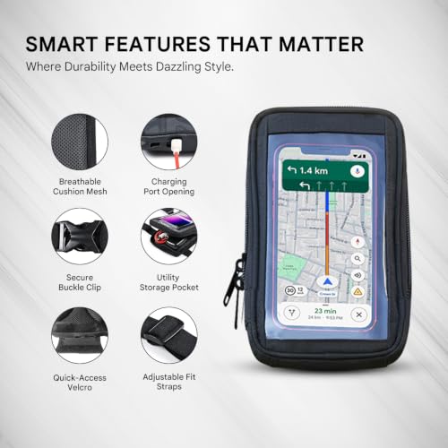 Image of Humble Universal Scooty & Scooter Mobile Holder Touch-Friendly Water-Resistant Phone Mount with Storage Pocket and Anti Slip Handlebar Grip for Activa, Jupiter, Access, Fits Up to 6.8 Inch (Black)
