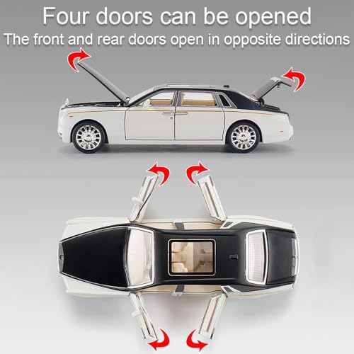Image of Exclusive Alloy Metal Pull Back Die-Cast Car Diecast Metal Pullback Toy Car with Openable 6 Doors,Light Music Boys Gifts Toys (1:24 Rolls-RoycePhantom(Black-White))