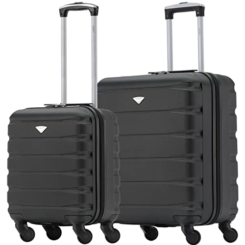 Flight Knight Suitcase Set of 2 Lightweight 4 Wheel ABS Hard Case Carry On Hand 45x36x20cm + 56x45x25cm easyJet Maximum Size for Overhead Cabin & Underseat Hard Case Lightweight Hand Luggage Set