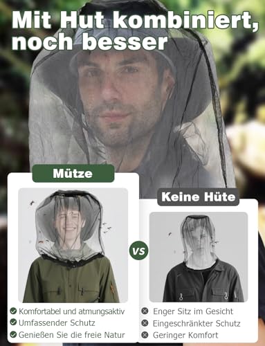 Mellbree 2 Pack Moskitonetz kopfschutz，premium mosquito net Hat for Insects | einteiliges Aufbewahrungsdesign, extra große Größe,ultrafeinen Netz，geeignet für Camping, Angeln, Gartenarbeit und andere