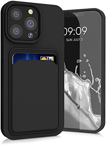 kwmobile Case Compatible with Apple iPhone 13 Pro - Soft TPU Phone Cover with Credit Card Holder Slot on Back - Black
