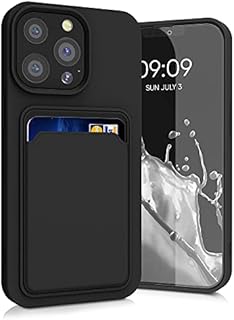 kwmobile Case Compatible with Apple iPhone 13 Pro - Soft TPU Phone Cover with Credit Card Holder Slot on Back - Black