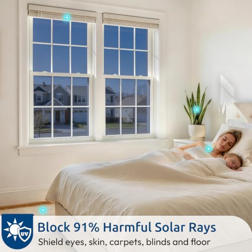 Image of rabbitgoo Window Privacy Film One Way Window Tint for Home, Removable Reflective Heat Sun Blocking Anti UV Glass Door Covering, Mirror Tinting Film House Office, 35.4 Inch X 9.8 Feet, Blue Silver