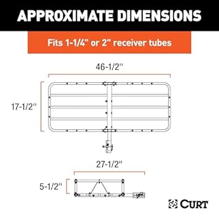 CURT 18145 48 x 20-Inch Basket Hitch Cargo Carrier, 500 lbs Capacity, Black Steel, 1-1/4, 2-In Adapter Shank