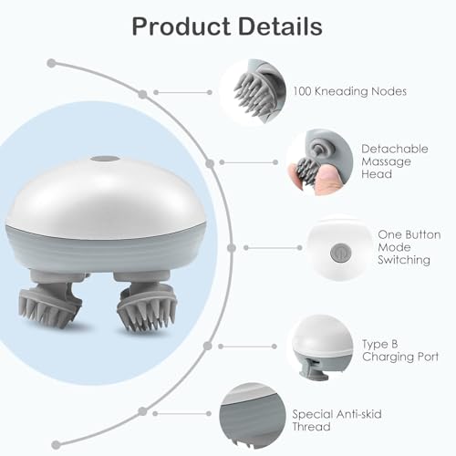 Image of MORTON DAVIES Electric Head,Scalp Massager| Rechargeable Head Kneading Massage Machine| 3 Speed Mode Handheld,Scalp Body Massager for Hair Growth,Deep Clean & Stress Relaxation (White)