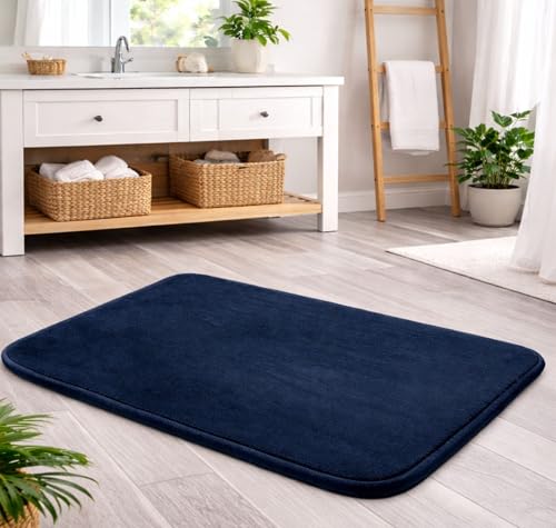 Image of VAS COLLECTIONS Memory Foam Bath Mat Non-Slip Anti-Skid Bathroom Rug (16x24 Inches) | Super Absorbent Quick Dry Shower & Tub Floor Mat (Royal Navy)